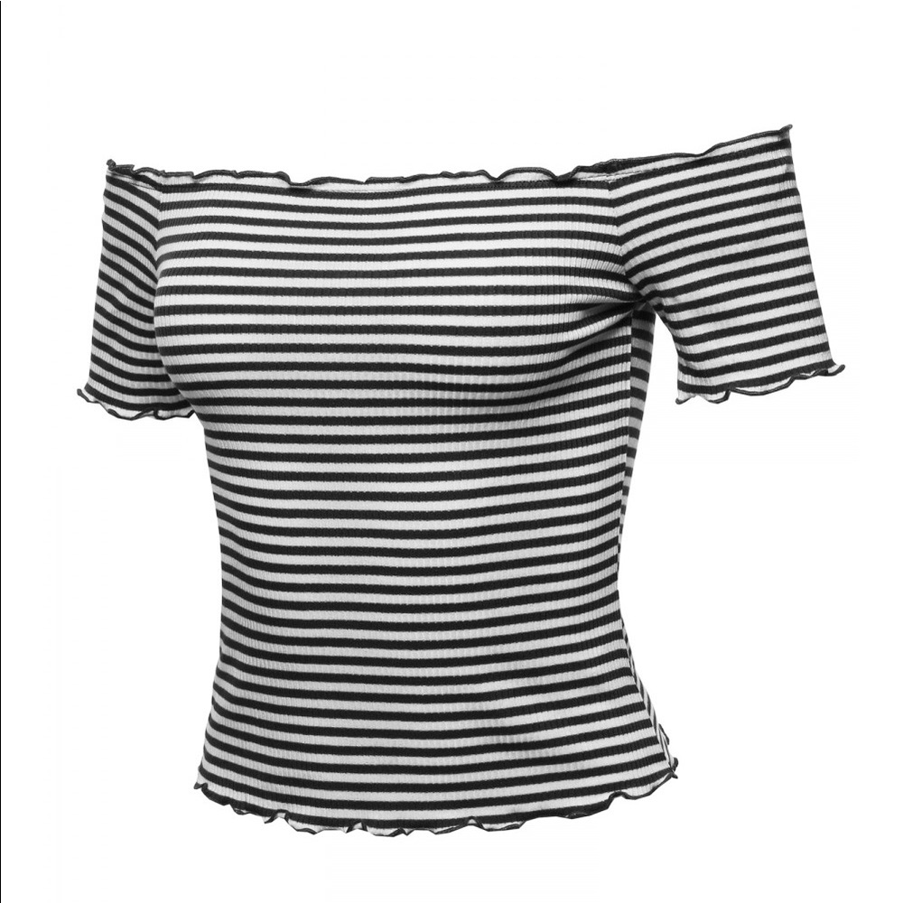 Black/White Striped Lettuce Crop Top
